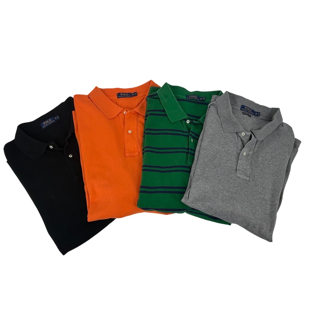 Polo Ralph Lauren Mens 2XB Polo Shirt Lot of 4 Black Orange Green Grey Striped